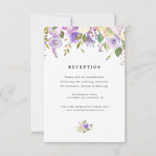 RSVP cartão de recepção de casamento floral púrpura e p