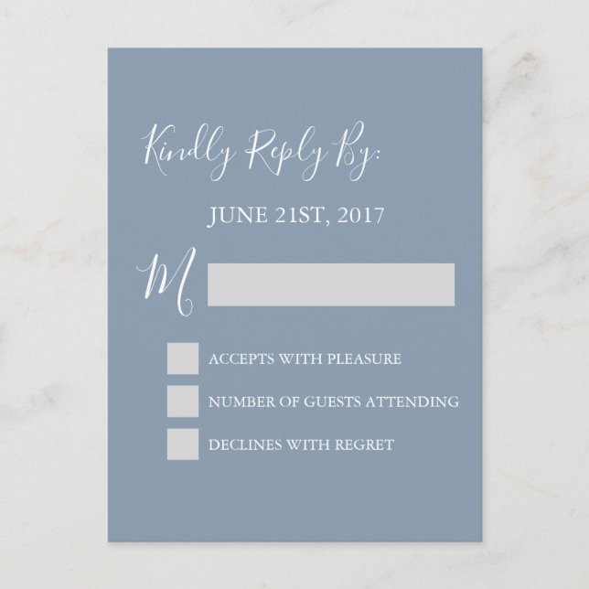 RSVP - Cartão de Resposta de Casamento Azul Dusty (Frente)