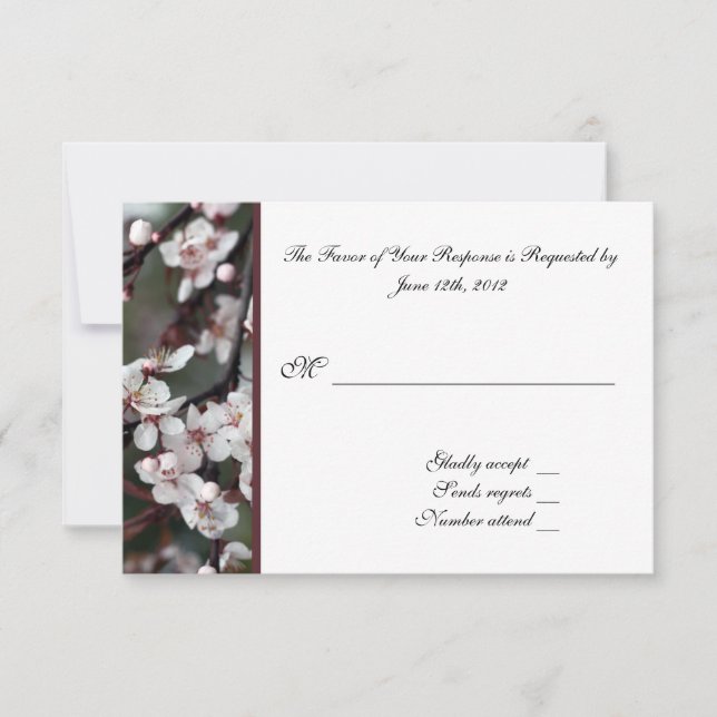 RSVP, cartão de resposta, flores de ameixa (Frente)