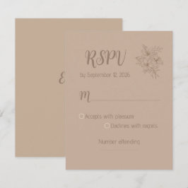 RSVP Cartão de RSPV Floral Bege Elegante para Casamento