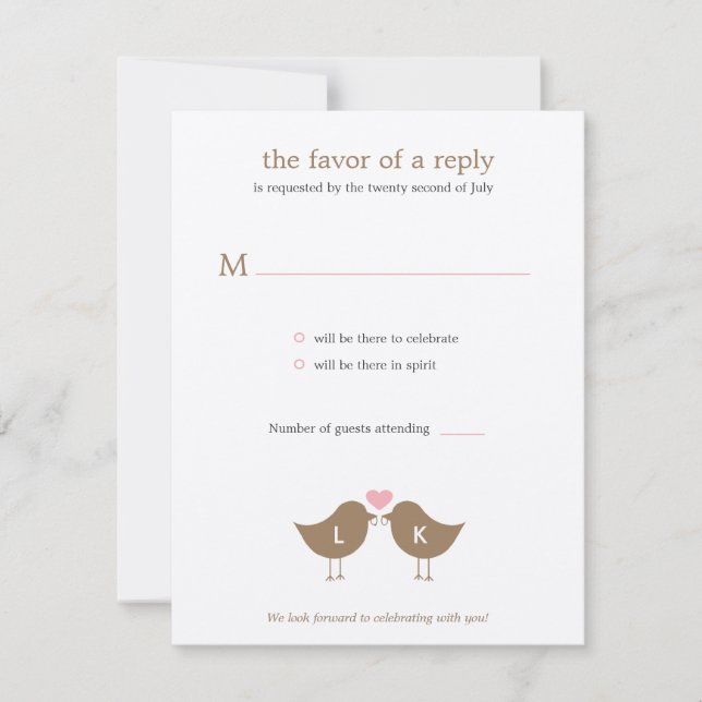 RSVP Cartão de RSVP/Resposta de Casamento de Aves Monog (Frente)