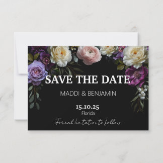 RSVP Cartão de Salve o Dia Floral Roxo Escuro Sombrio