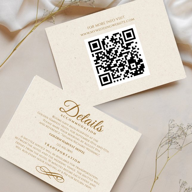 RSVP Cartão Elegante de Detalhes de Casamento de Script (Elegant Gold Script Wedding Details Enclosure Card)
