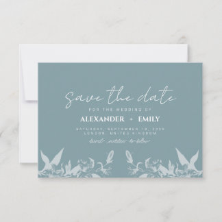 RSVP Cartão Elegante de Floral Azul para Salvar a Data