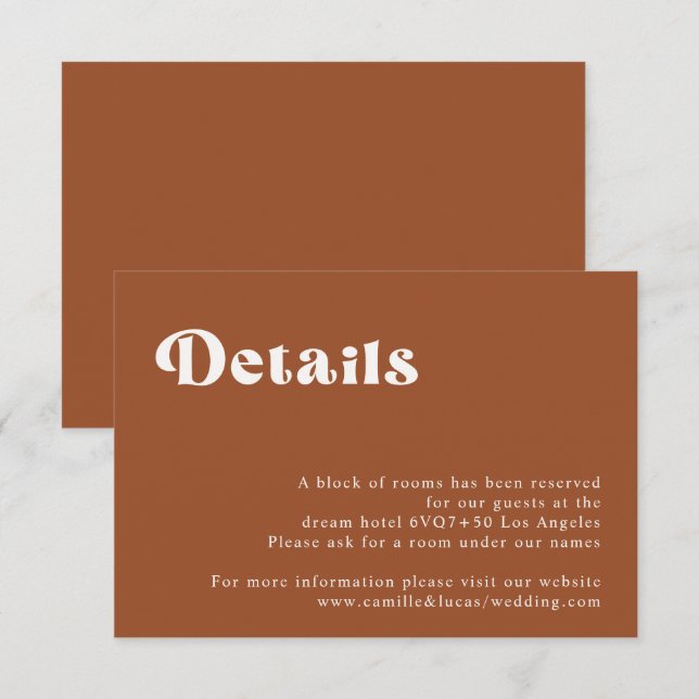RSVP Cartão Pormenores de Casamento Retro Terracotta (Frente/Verso)