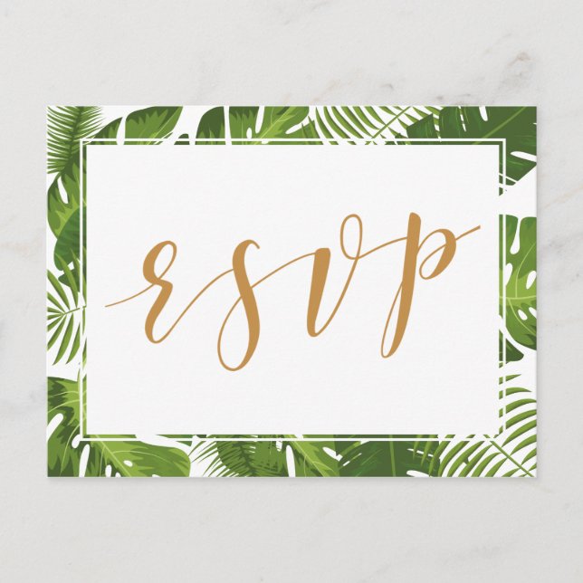 RSVP — Cartão postal de ouro tropical e casamento  (Frente)
