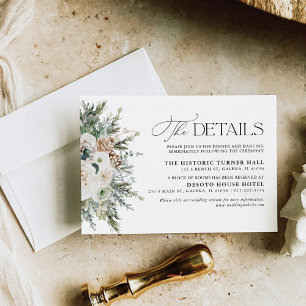 RSVP Cartão Rustic Winter Pinecone Wedding Details Card