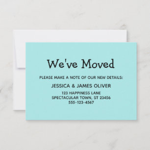 RSVP Cartão Simples, Casual, Turquesa "Nós Mudamos"