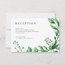 cartão verde de recepção de casamento foliar de ve