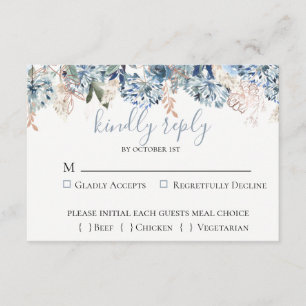RSVP Cartão Wedding botânico dourado azul empoeirado 