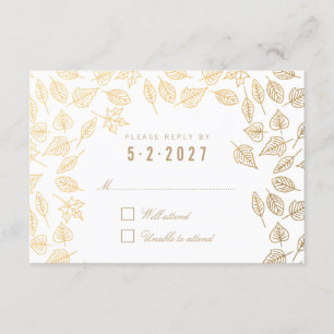 RSVP Cartão Wedding Dourado elegante das folhas de