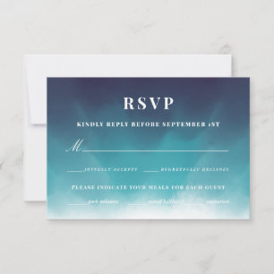 RSVP Cartão Wedding elegante pintado do azul de oceano