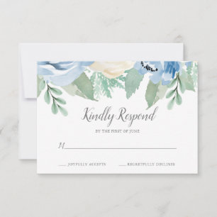 RSVP Cartão Wedding floral da aguarela azul empoeirada