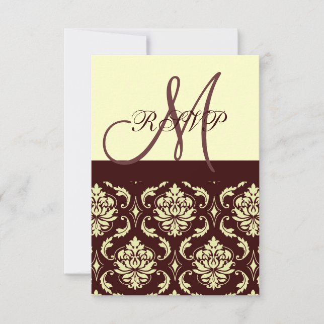 RSVP Cartões Marrom Ivory Damask Para Convites Qua (Frente)