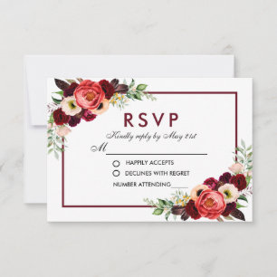 RSVP Casamento Boho Floral Aquarela Borgonha