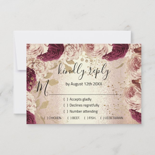 RSVP Casamento Brilho Grinalda Rosa Dourado Flora (Frente)