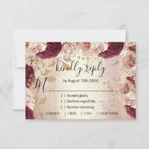 RSVP Casamento Brilho Grinalda Rosa Dourado Flora