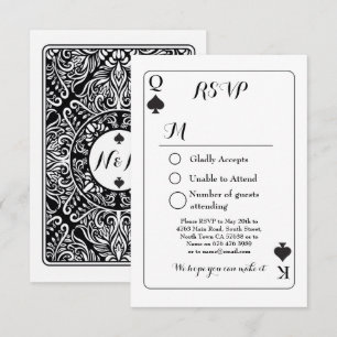 RSVP Casamento Carta de Jogo Responder Cartão K Q 