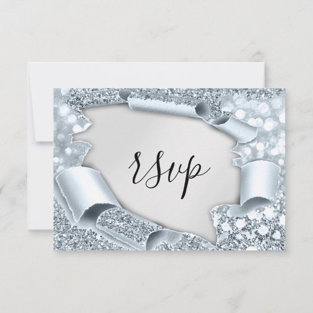 RSVP Casamento com Cinza de noiva brilhante Azul (Verso)
