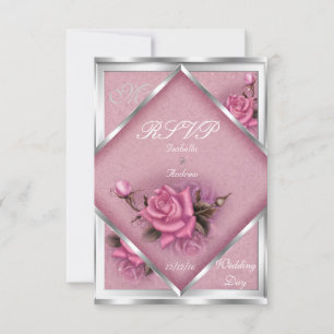 RSVP Casamento Elegante Buquê de Rosa Rosa Prata