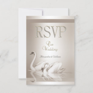RSVP Casamento Elegante Cisnes Damask Creme Branco