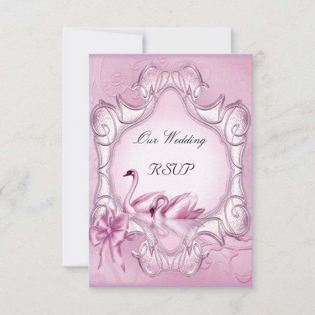 RSVP Casamento Elegante Cisnes Rosa Coração (Frente)