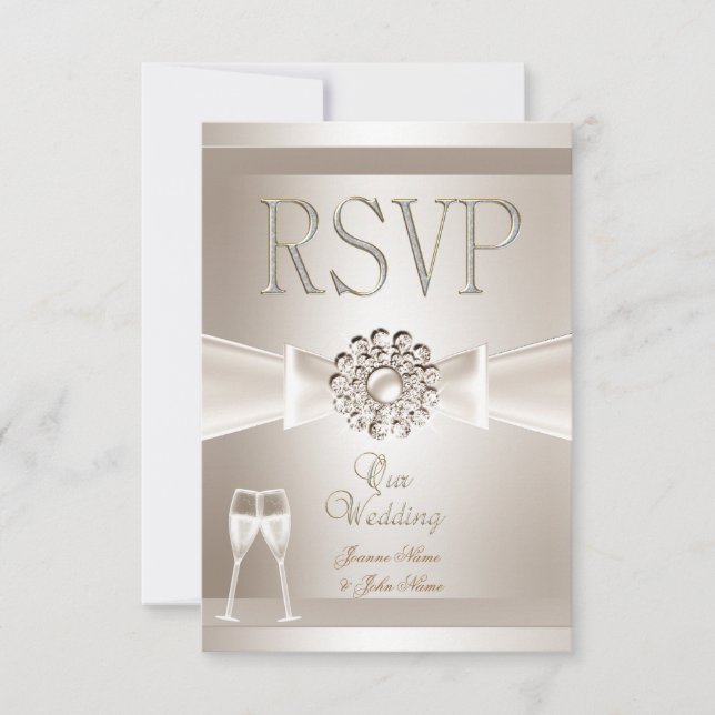 RSVP Casamento Elegante Damask Creme Branco Champa (Frente)