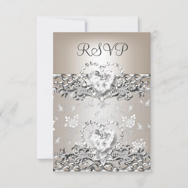 RSVP Casamento Elegante Prata Creme Coração de Dia (Frente)