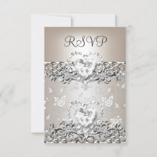 RSVP Casamento Elegante Prata Creme Coração de Dia
