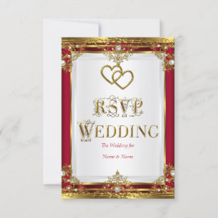 RSVP Casamento Elegante Vermelho Dourado Branco Do