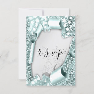 RSVP Casamento Florais Silver Aqua Azul