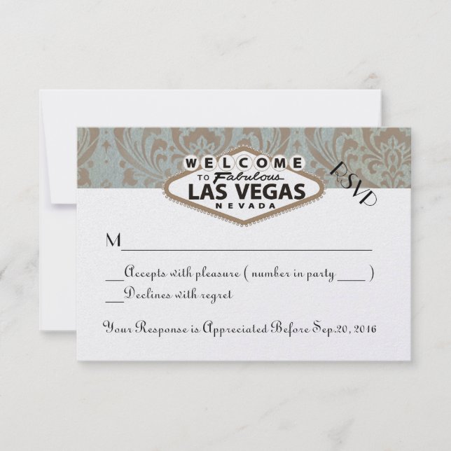 RSVP Casamento Floral Retro Damask em Las Vegas (Frente)