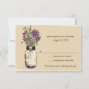 RSVP Casamento Flores Roxas Pote de Pedra Rústico