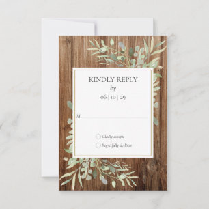 RSVP Casamento Folhagem Aquarela Madeira Rústica
