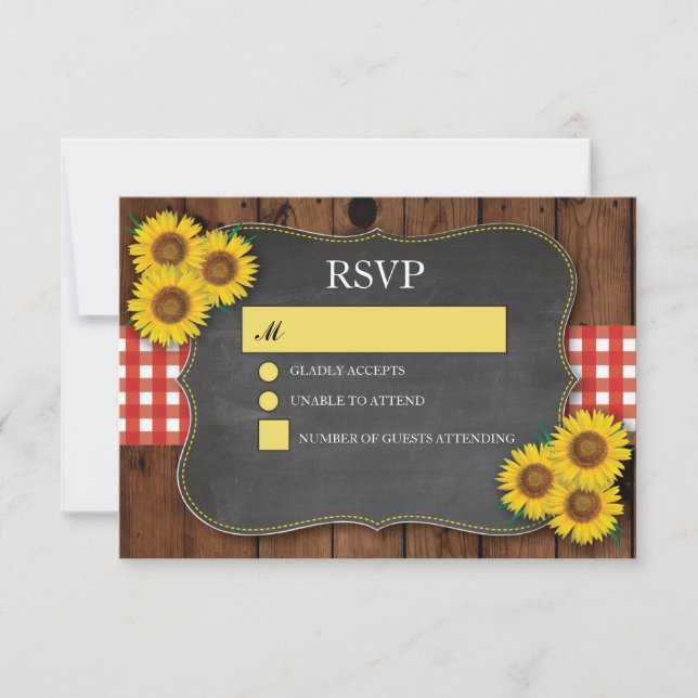 RSVP Casamento Madeira Rústico Xadrez Vermelho Gir (Frente)