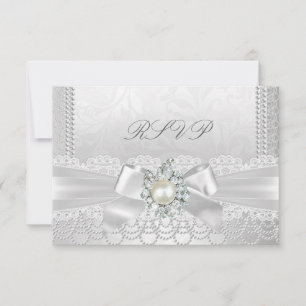 RSVP Casamento Pérola Branca Lace Damask Diamante