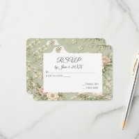 RSVP Casamento Pombas e Fitas Verde Sage