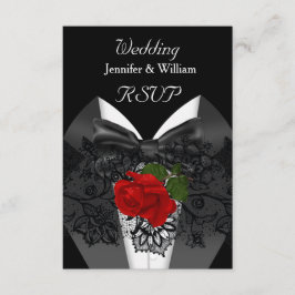 RSVP Casamento Preto Tuxedo Rosa Vermelho Profundo