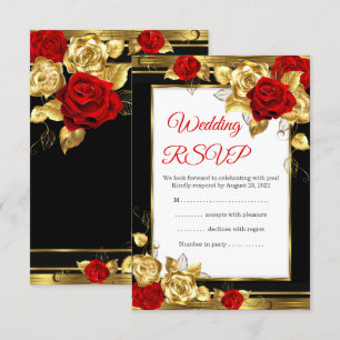 RSVP Casamento Rosas Vermelhas Douradas Preto Dour