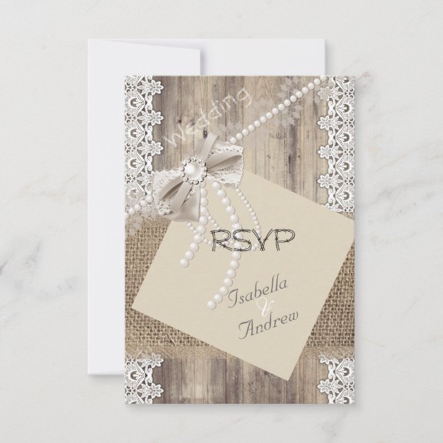 RSVP Casamento Rústico Bege Pérola Renda Madeira S (Frente)