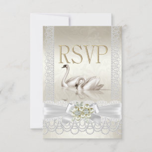 RSVP Casamento Swans White Pearl Lace Damask