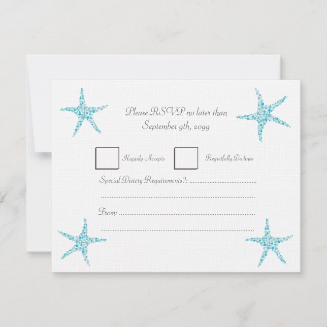 RSVP Casamento Turquoise Aqua Starfish Beach (Frente)
