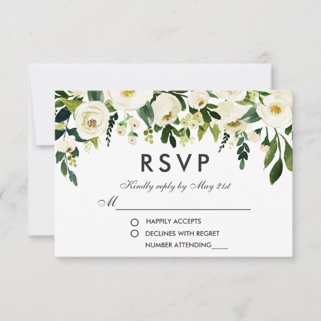 RSVP Casamento Verde Branco Aquarela Floral (Frente)
