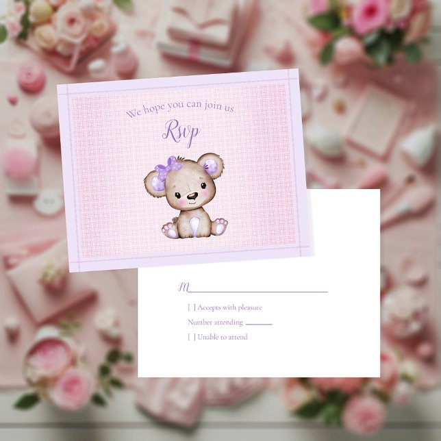 RSVP Chá de fraldas Cute Girl Purple Bear (Criador carregado)