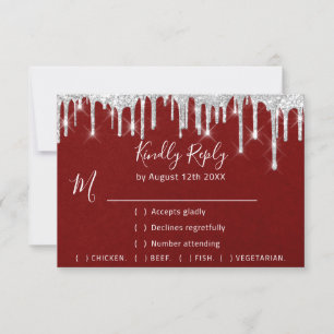 RSVP Cinza Prata Pingos Casamento Evento Vermelho