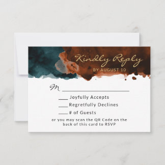 RSVP Código QR Aquarela Azul Turquesa e Laranja Qu