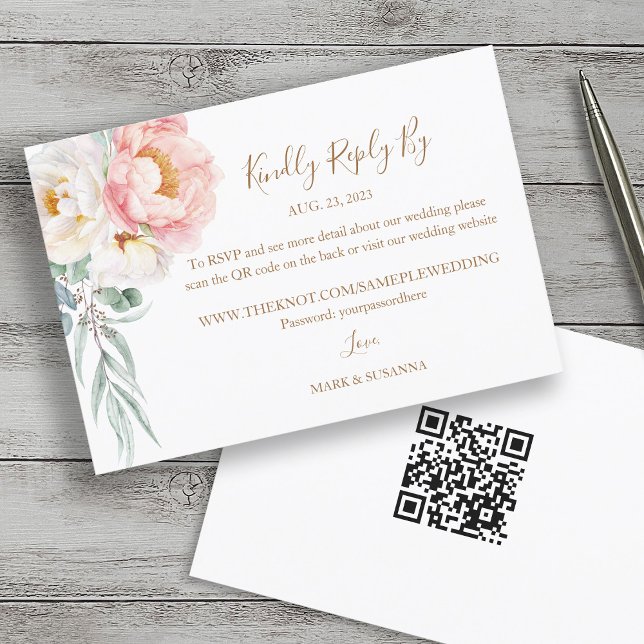 RSVP (Código QR) de Casamento Eucalyptus Peonies E (Criador carregado)