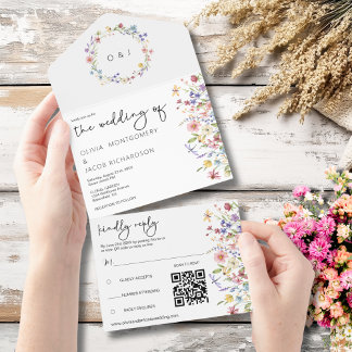 RSVP & Código QR de Casamento Rustic Wildflower Ga
