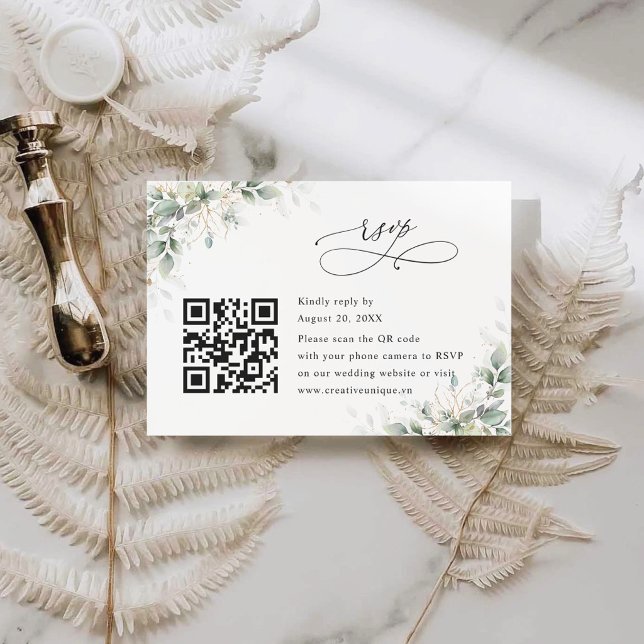 RSVP Código QR do Site de Casamento Eucalyptus Cartão d (Criador carregado)