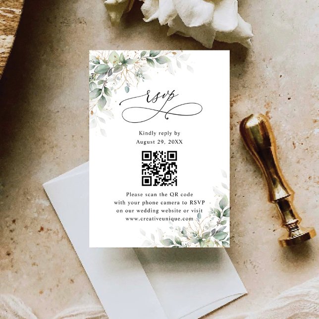 RSVP Código QR do Site de Casamento Eucalyptus Cartão d (Criador carregado)